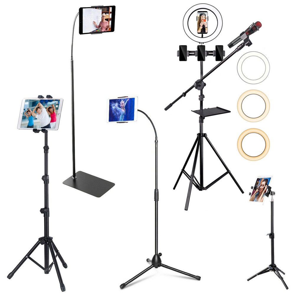 Floor/ Desktop Tripod Stand Tablet Holder LED Selfie Ring Light for iPad Studio