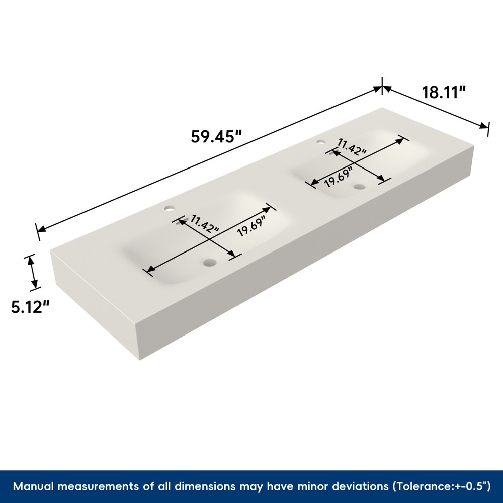 59'' Wall Mounted Bathroom Sink Solid Surface Bathroom Vessel Sink