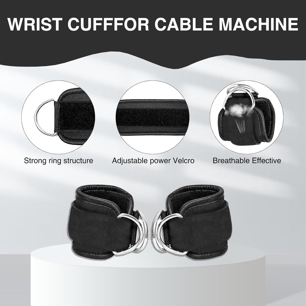2Pcs Wrist Cuffs Lifting Straps D Ring Adjustable Gym Cable Machine Weight Strap