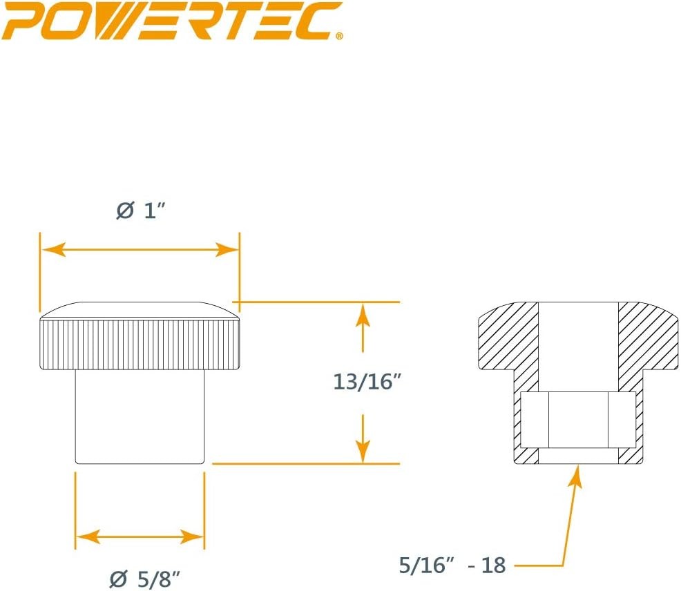POWERTEC 5 Pack 5/16"-18 Round Knobs, Threaded Clamping Knobs for T Track & Tabl