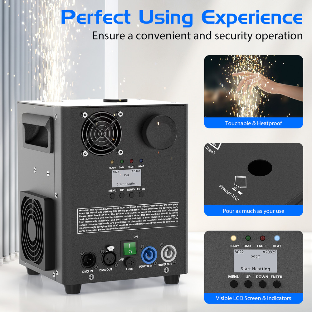 Large Cold Spark Machine 1200W DMX Stage Firework Machine 6.6-9.8ft Wedding