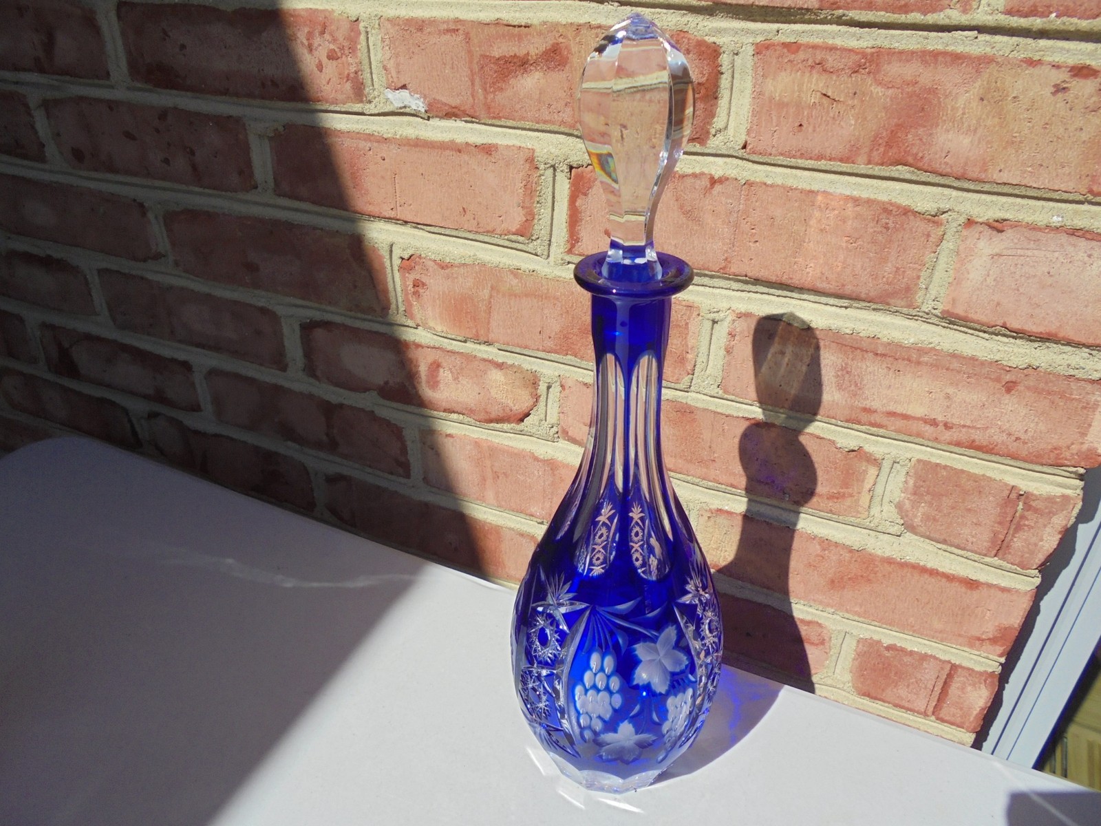 Nachtmann Traube Cobalt Blue Cut to Clear Lg Decanter 15" Excellent