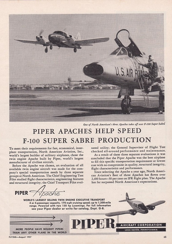 1957 Piper Apache Aircraft ad 12/4/2023d
