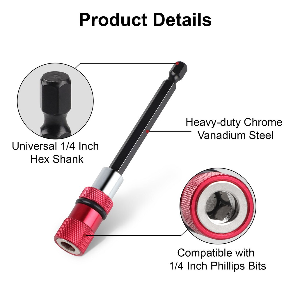 4Pcs Drill Extension 1/4" Hex Quick Release Bit Holder 12" 6" 4" 2"+4Pcs PH2 Bit