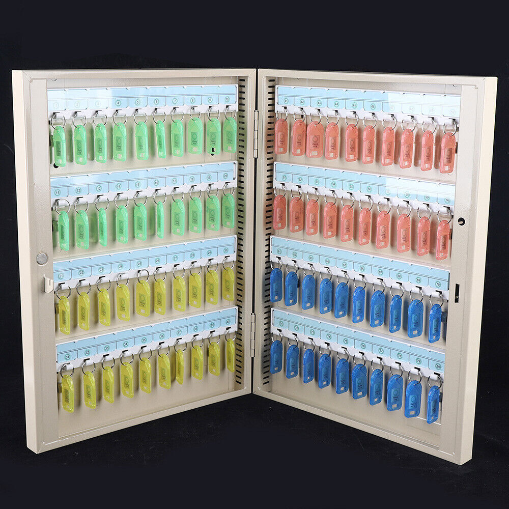 Wall-Mounted 80-Key Storage Cabinet with Security Lock and Tags