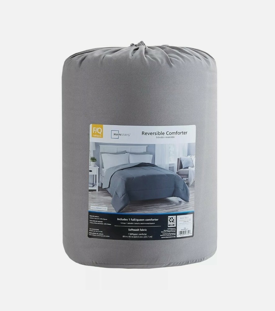 Mainstays Reversible Ultra Soft Solid Comforter in a Bag, Grey, Full/Queen