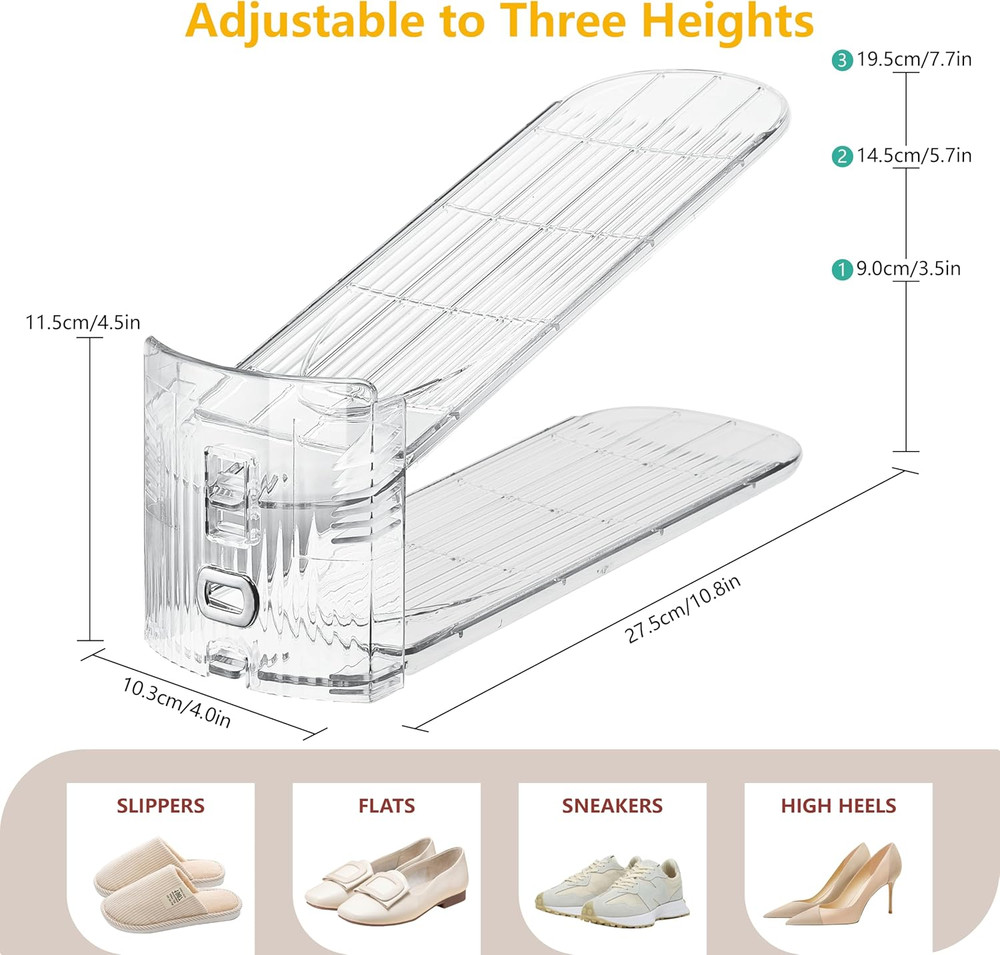 24-Pack Clear Shoe Organizer - Space-Saving Adjustable Stacker for Closets