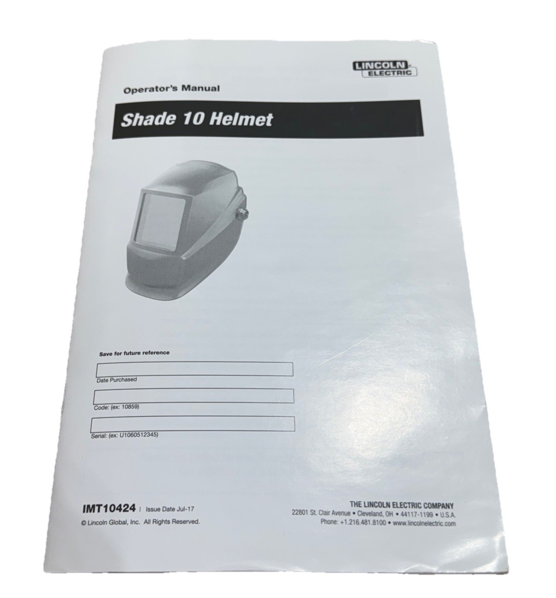 LINCOLN ELECTRIC Welding Helmet with No. 10 Lens 4-1/2 in. x 5-1/4 in View Area