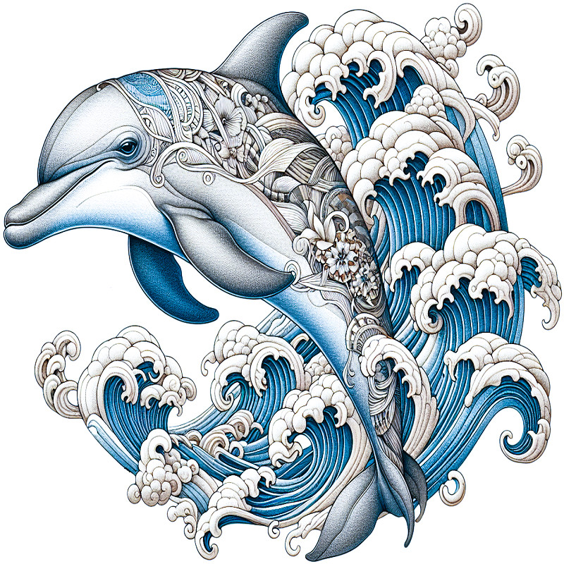 30 Custom Dolphin With Artistic Waves Personalized Address Labels