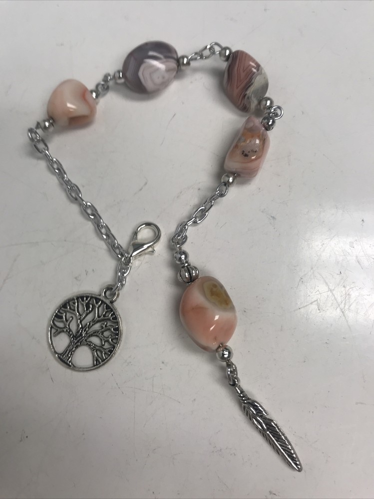 Botswana Jasper Pendulum Bracelet With Tree And Feather 688