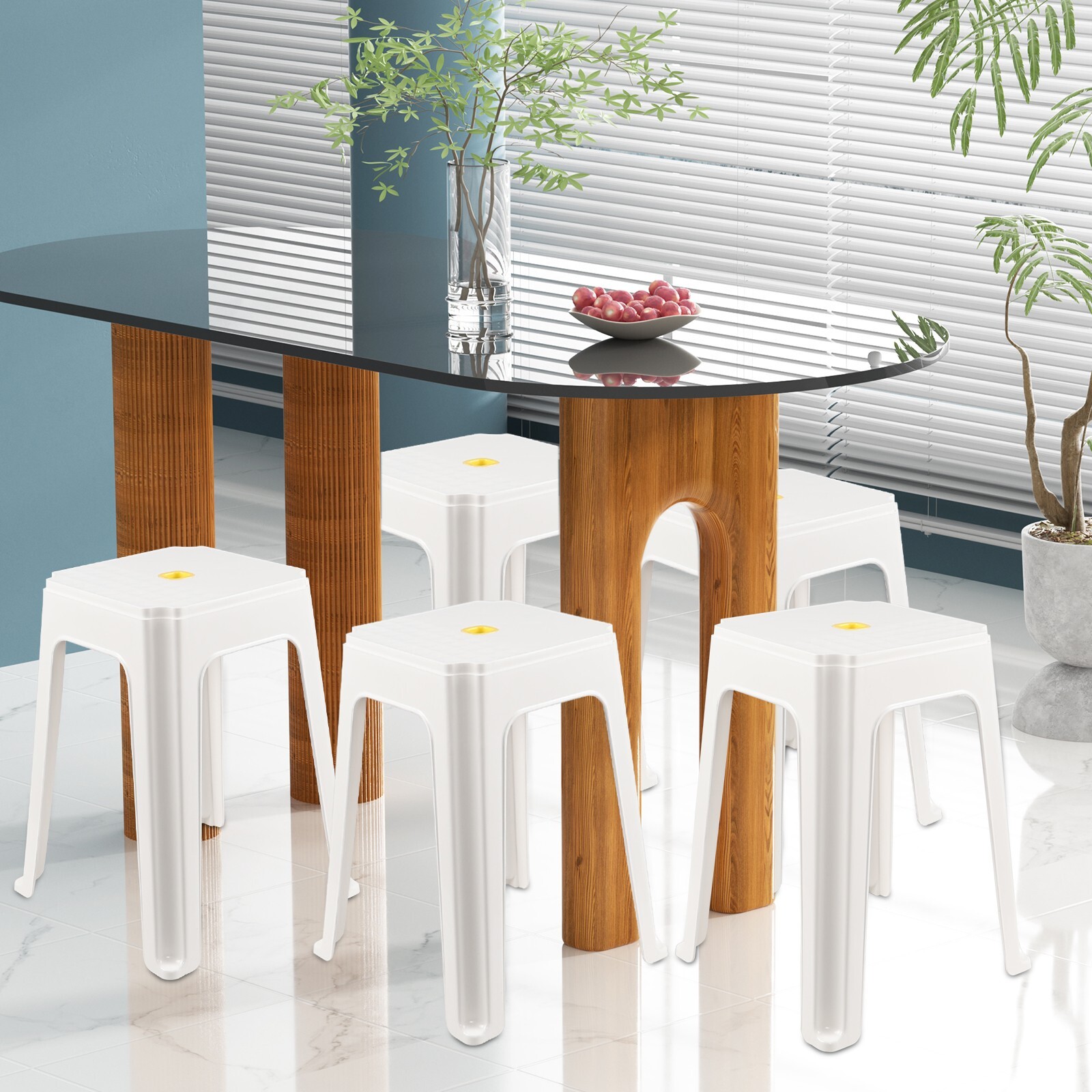 6/12-Pack 18.7 Inch Height Home Plastic Seat Stool Square Stackable Chair, White