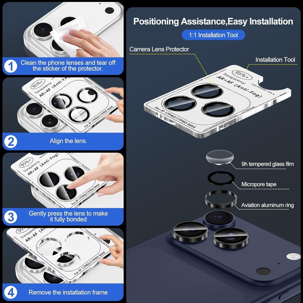 1 Set Black Ring Camera Lens Protector for iPhone 17 Pro/Pro Max