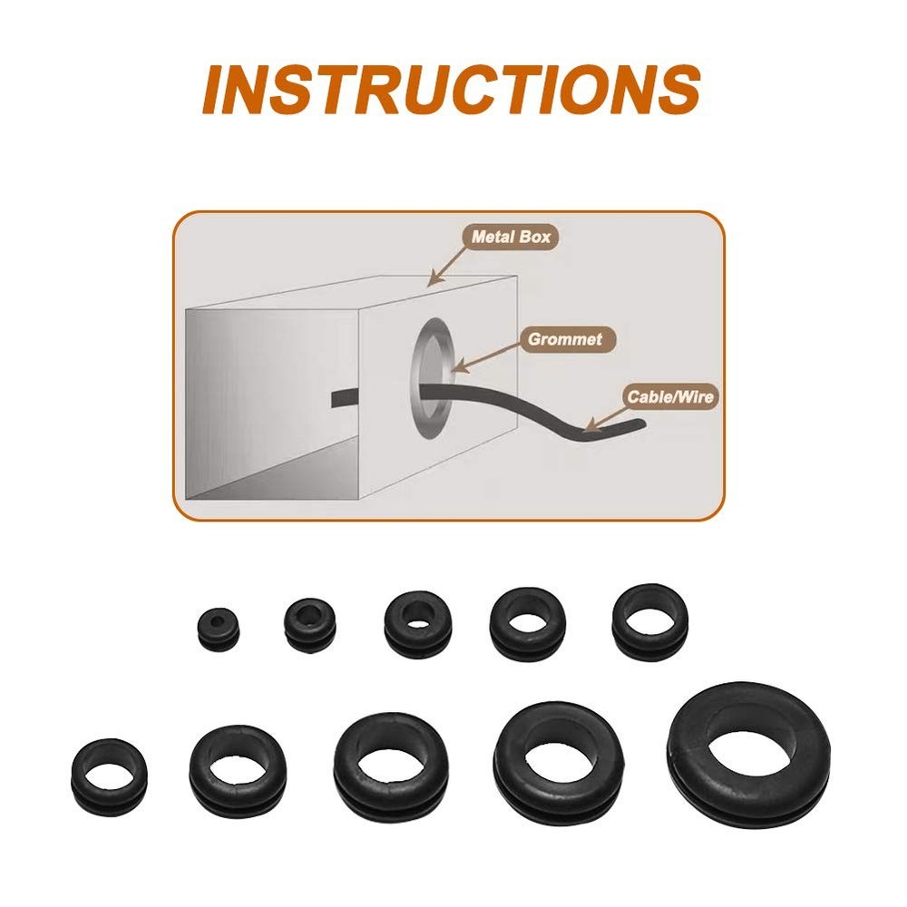 ISPINNER 190pcs Rubber Grommet Assortment Kit, 9 Sizes Eyelet Ring Black
