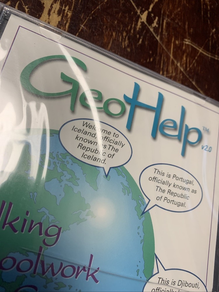 1998 GeoHelp - A Talking Schoolwork Help Source VTG. Computer Disc - Windows New