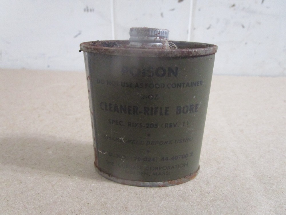WW2 US Military Issue 2 Ounce Rifle Bore Cleaner Can Cartridge Belt Dated 1944