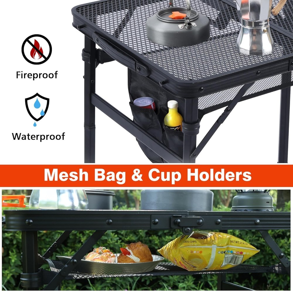 Portable Folding Camping Table 2x1.3 Ft Adjustable Height Metal Black