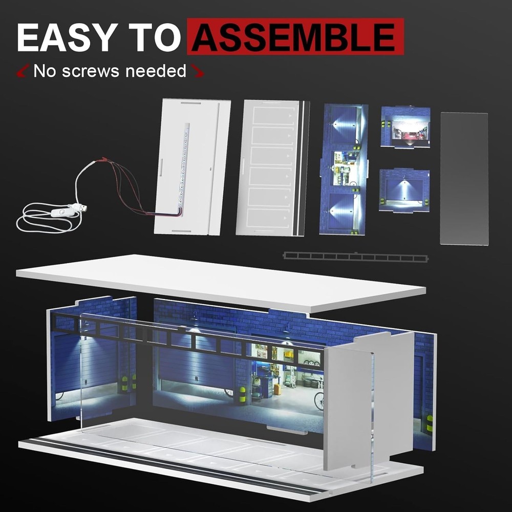 1/64 Scale Diecast Display Case for Hot Wheel Storage with LED Lights, Stacka...