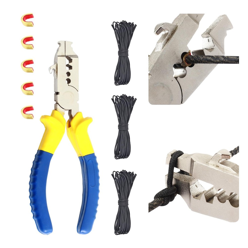 Bow String Nock Point Pliers Kit - D Loop Tool with 3 D Loop Strings & 5 Nocks