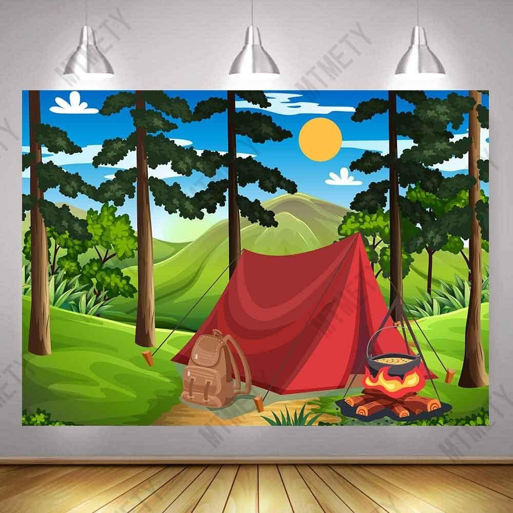 10x7ft Enchanted Forest Camping Backdrop 10x7feets, Teal/Turquoise