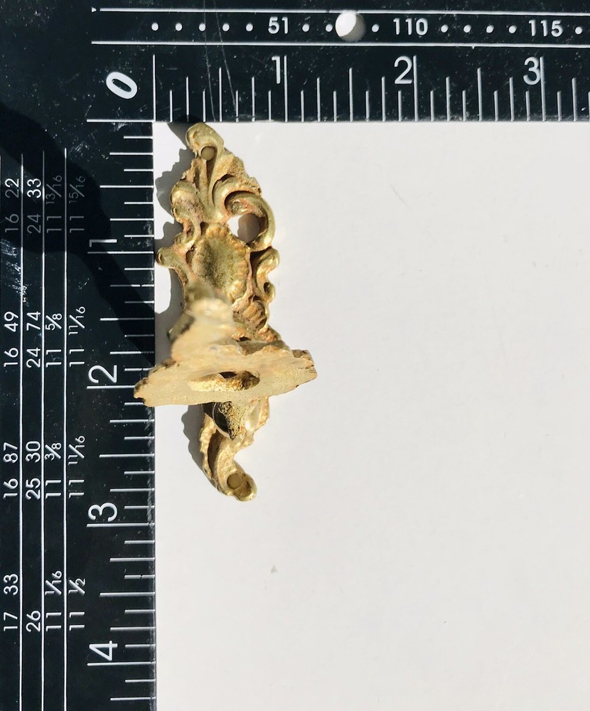 1 Antique 4.5" Gilt Ormolu Bronze Rococo Drawer Pulls Handles Escutcheon Brass