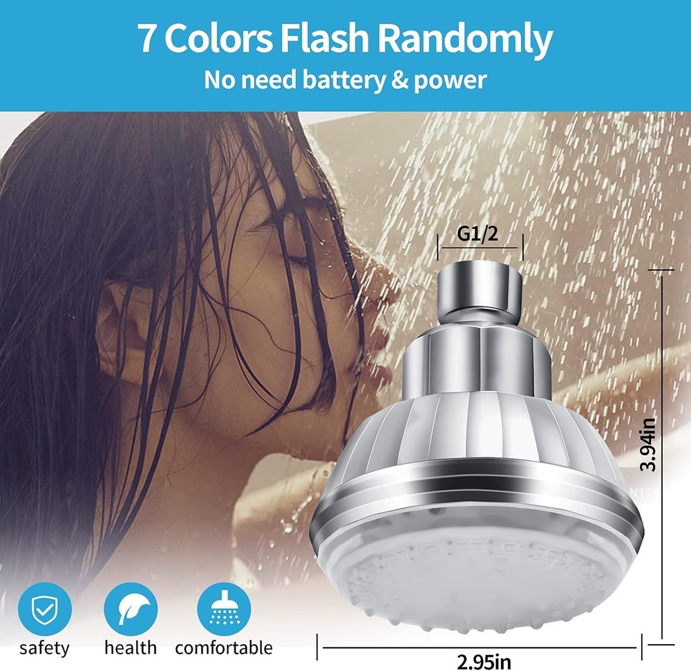 LED Shower Head with Light, 7 Color Light Automatically Changing Silver