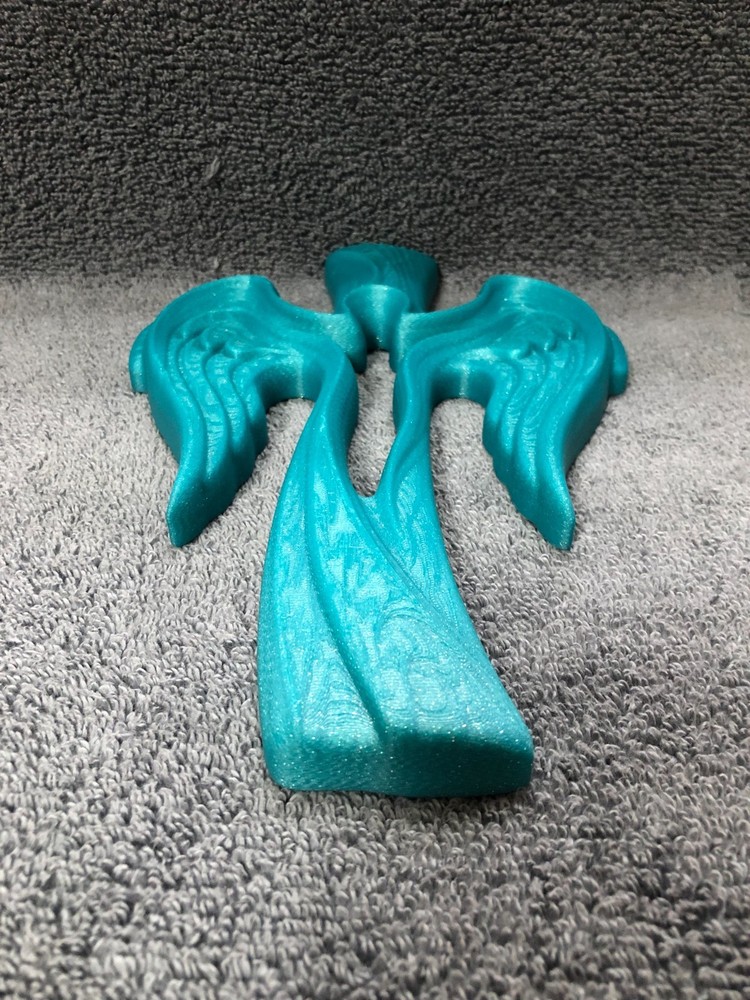 3d Printed Religious Cross Sparkle Turquoise (mounting hardware included)