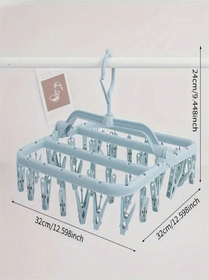 1pc Folding Drying Rack w/ 32 Clips – Portable Hanger for Socks & Underwear