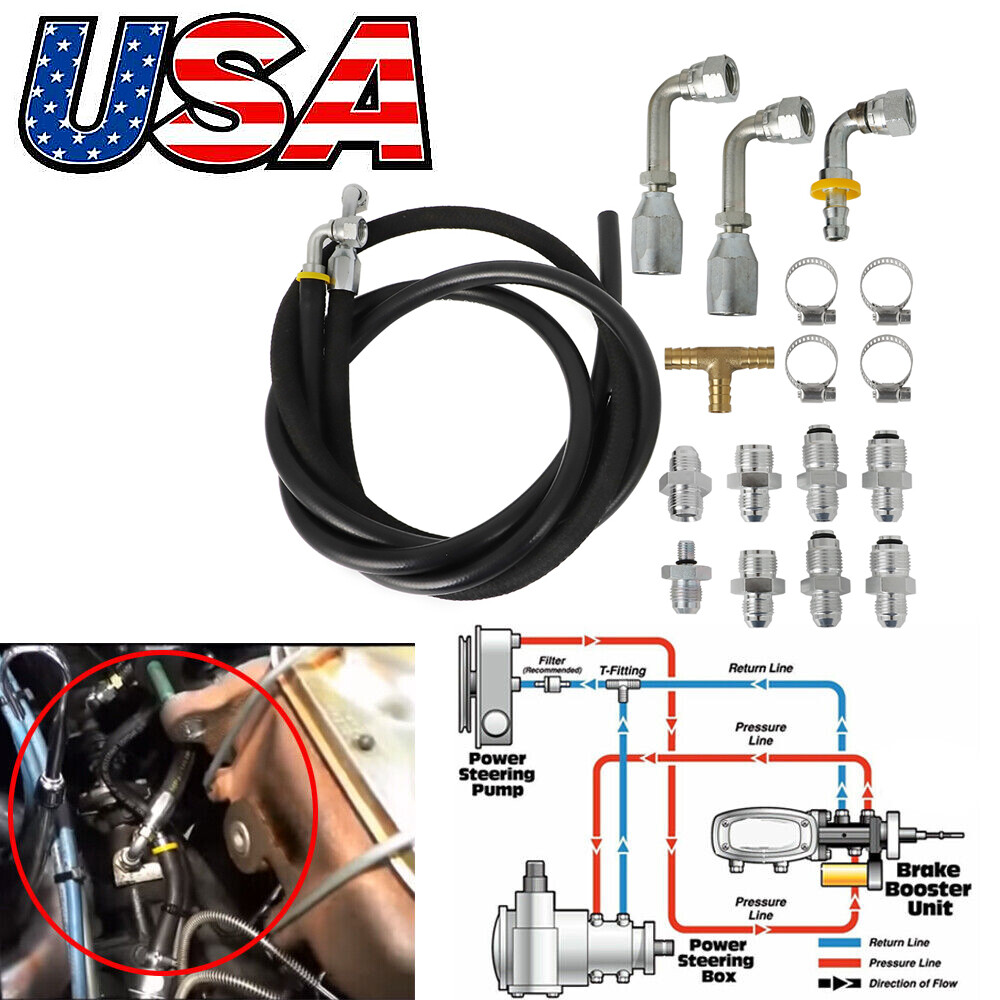 STEERING HOSE HOOKUP KIT FOR GM HYDROBOOST POWER BRAKE BOOSTER  W/ FITTINGS SET