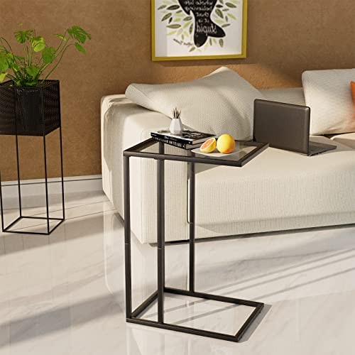 C Table Glass End Table, Couch Side Table, 1PC Standard Glass-Glue type