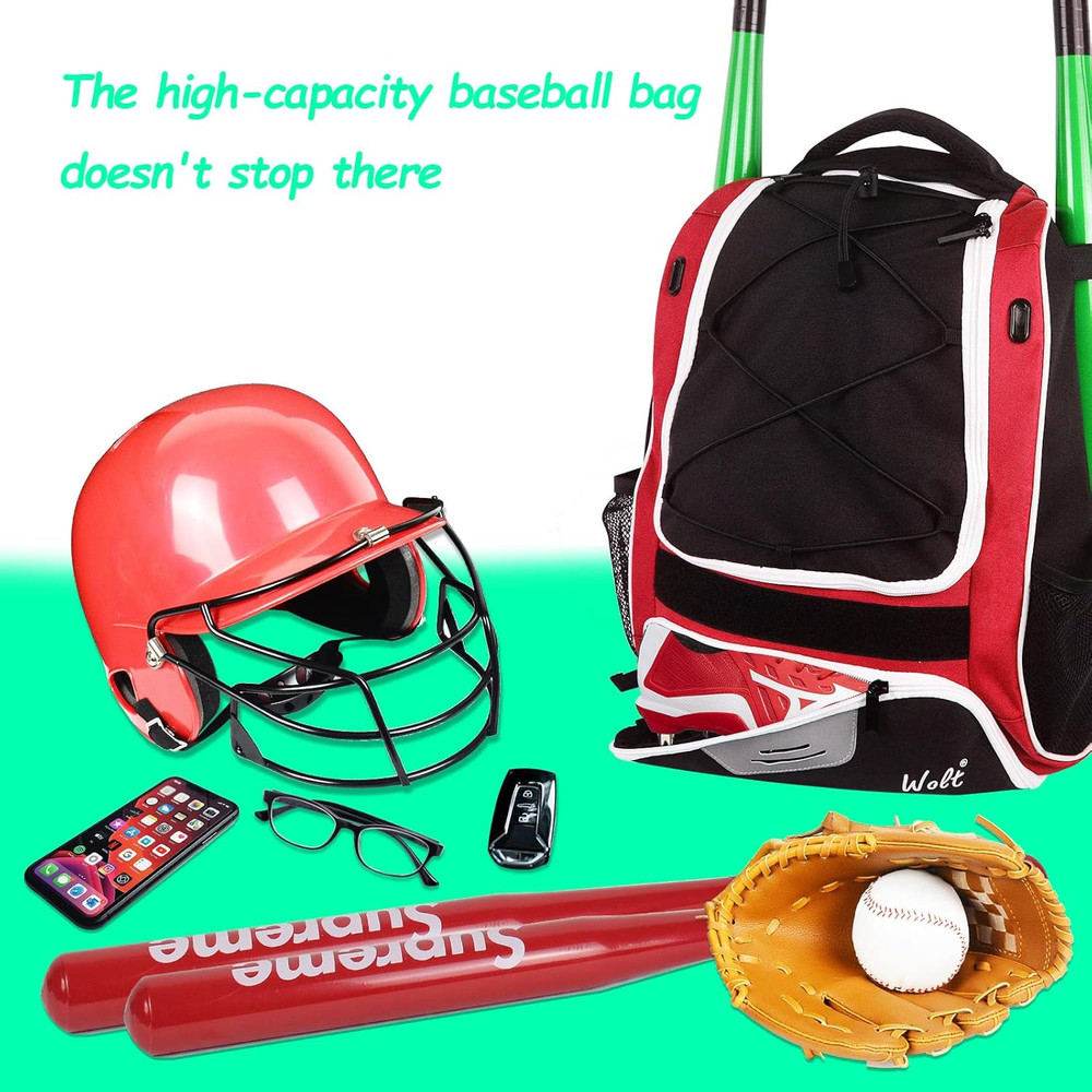 Youth Baseball Bat Backpack, Large Compartment, Separate Shoe Storage