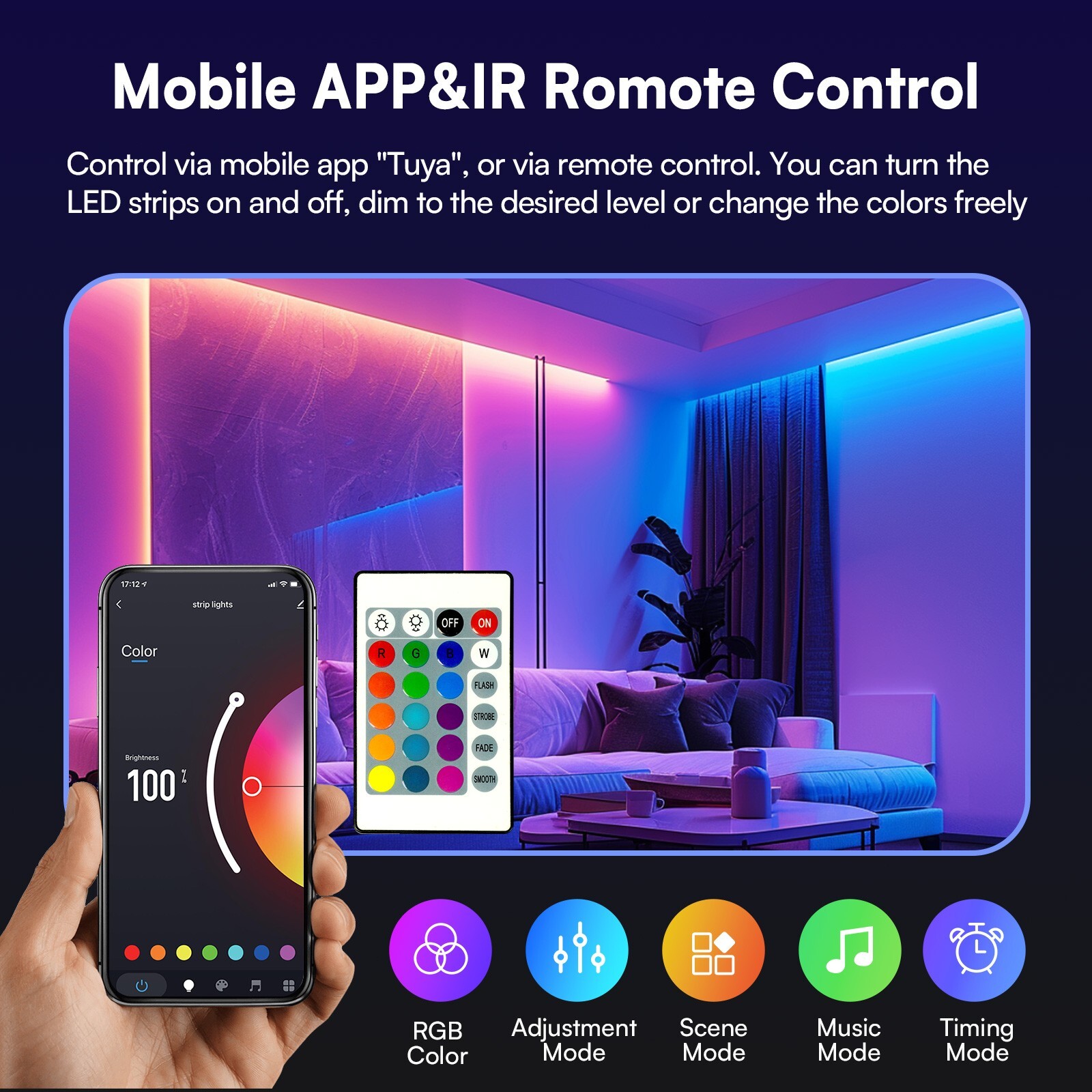 100Ft Smart Wifi Led Strip Light for Bedroom Work with Alexa and Google Color Ch