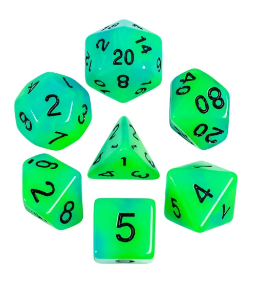 Green GITD Dice Set Poly RPG DnD Dungeons Dragons AD&D Pathfinder d20