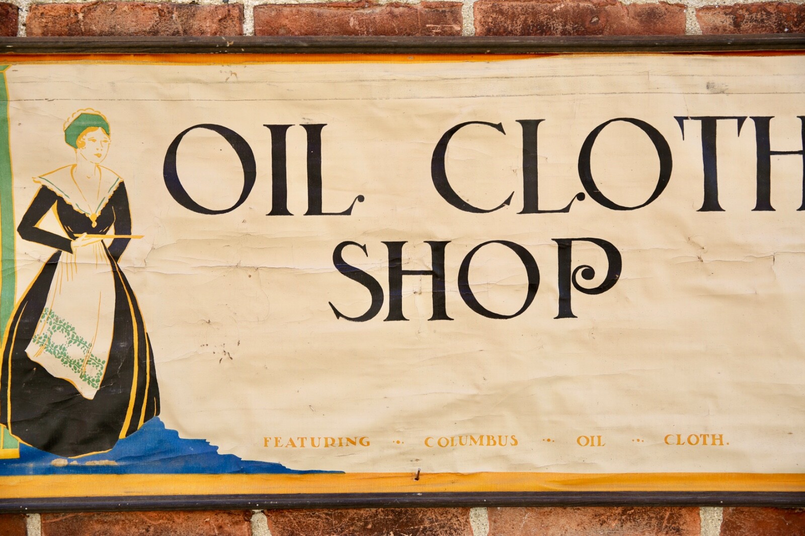 Vintage Columbus Oil Cloth Company window Advertising sign store display