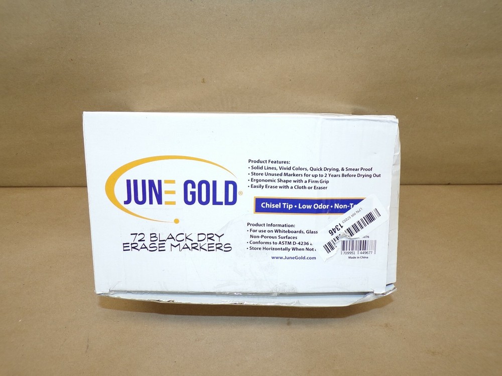 June Gold 68 Black Dry Erase Markers Chisel Tip Open Box