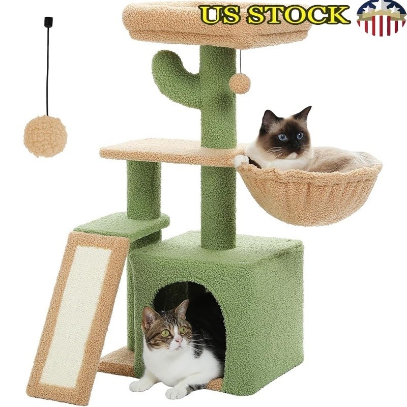 Cactus Cat Tree Indoor Small Cat Tower Hammock Scratching Ramp Condo Perch New