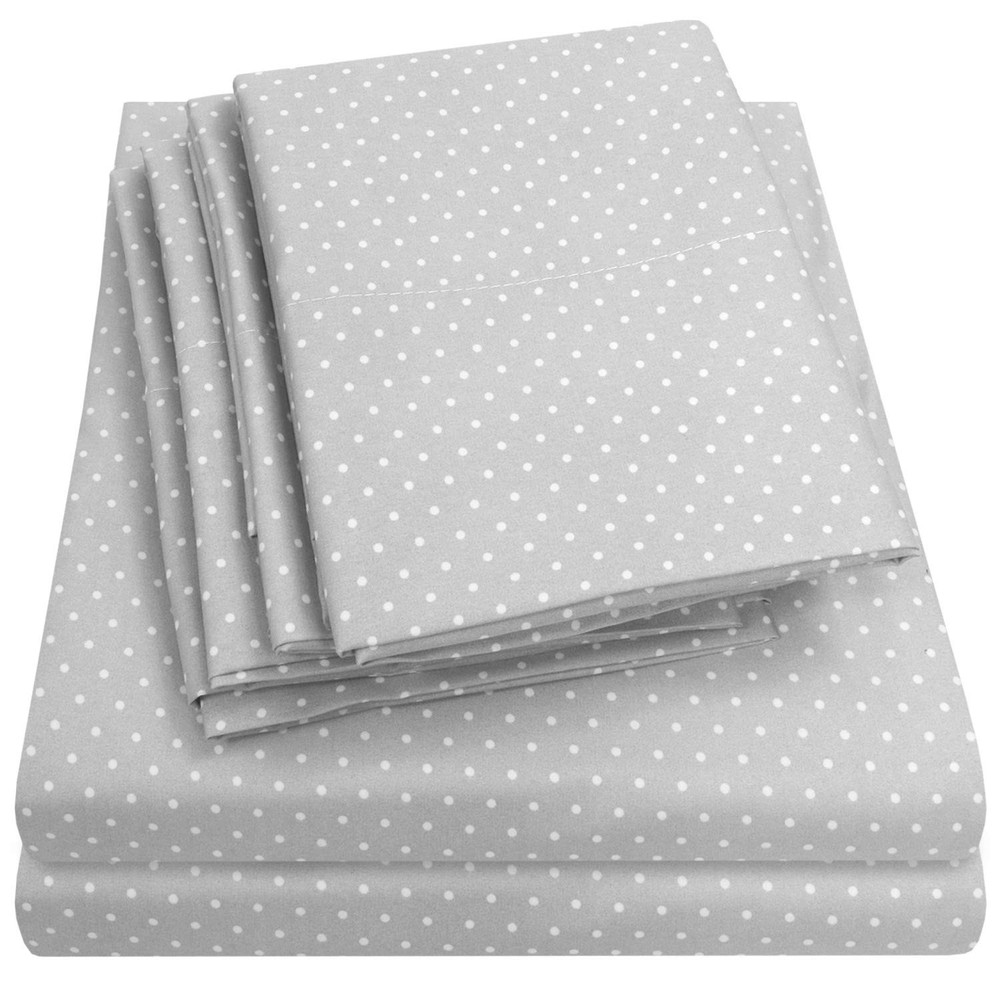 Queen Sheets Dot Grey - 6 Piece 1500 Supreme Collection Fine Brushed Microfib...