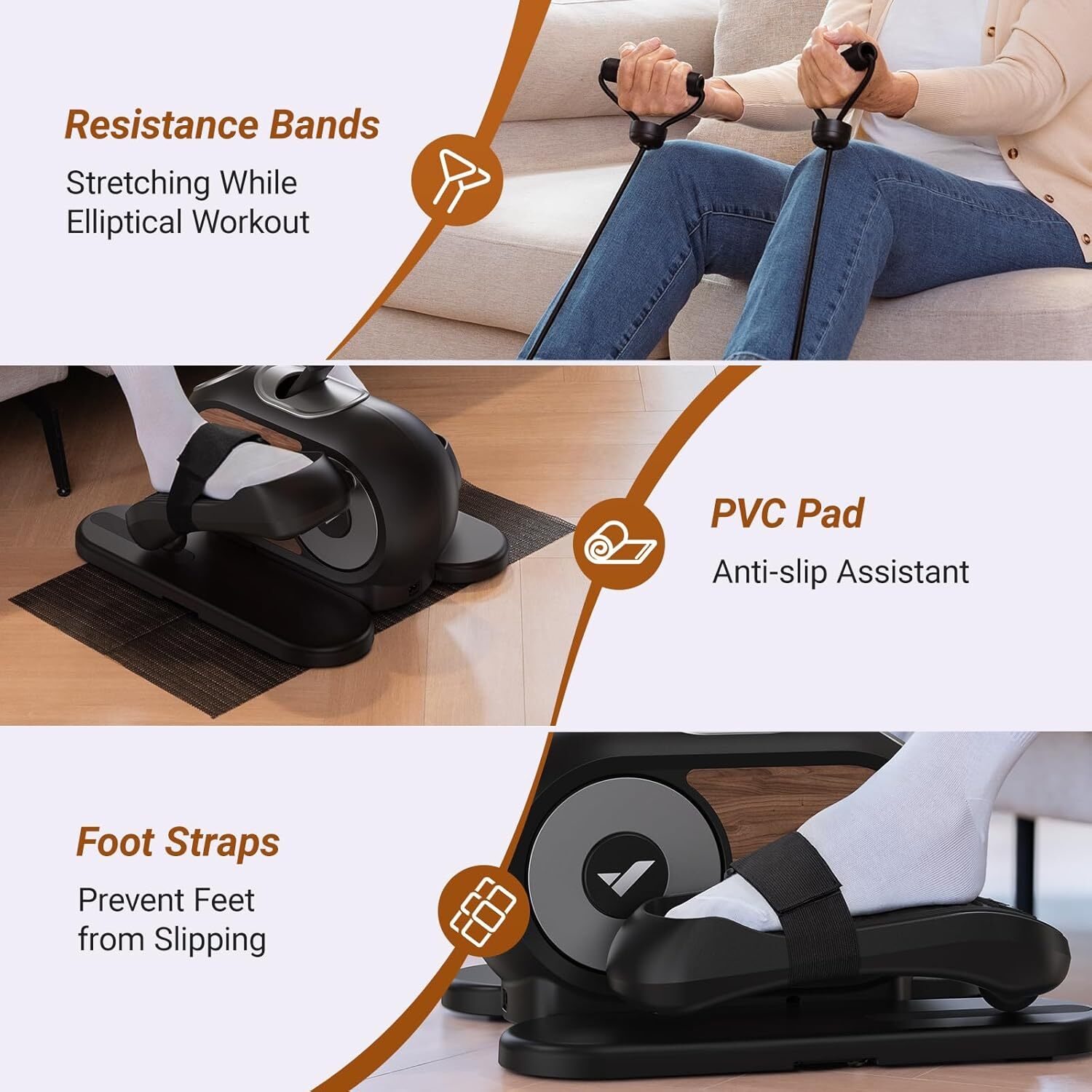 MERACH Under Desk Elliptical Machine Leg Exerciser Home Non-Slip Pad 12 level