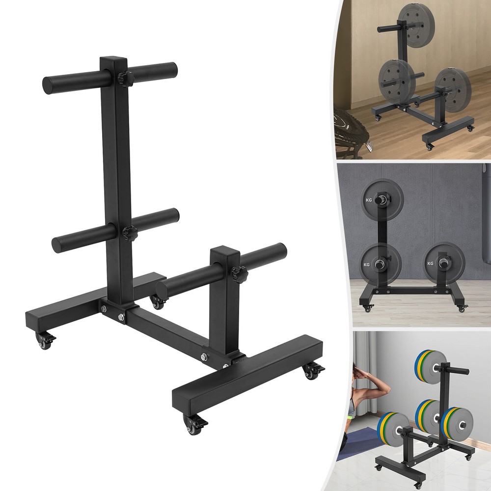 Durable Weight Plate Rack Tree with Universal Wheels for Easy Storage