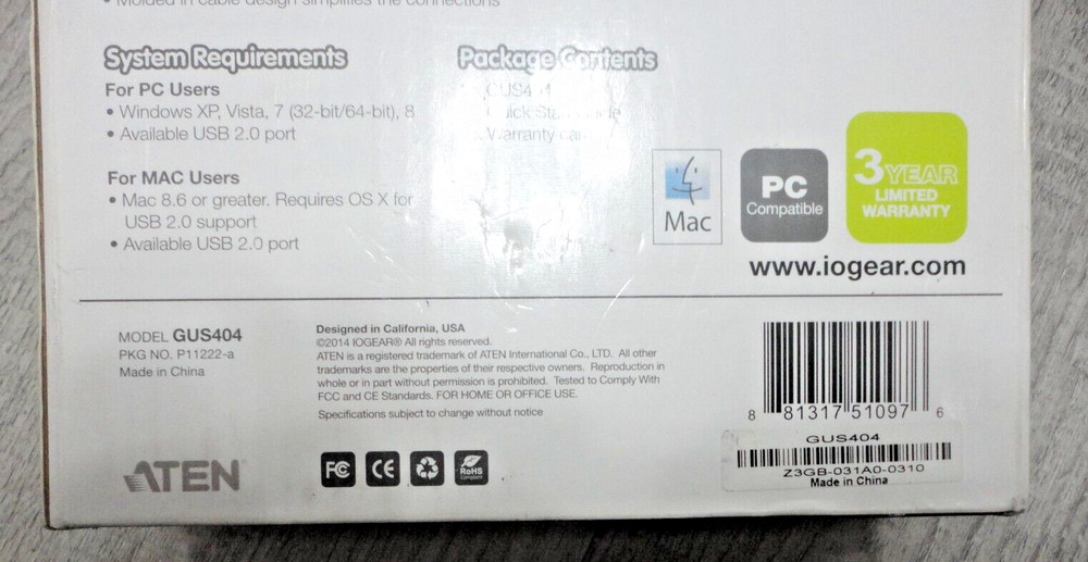 IOGEAR 4x4 USB 2.0 Peripheral Sharing Switch