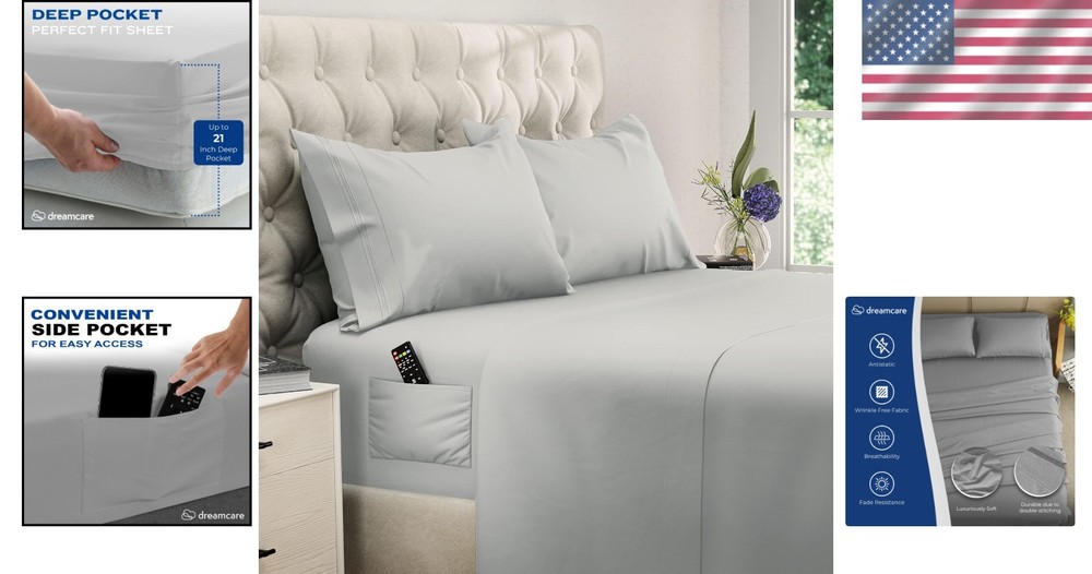 4-Piece Queen Sheet Set - Extra Deep Pocket, Cooling Microfiber Bedding