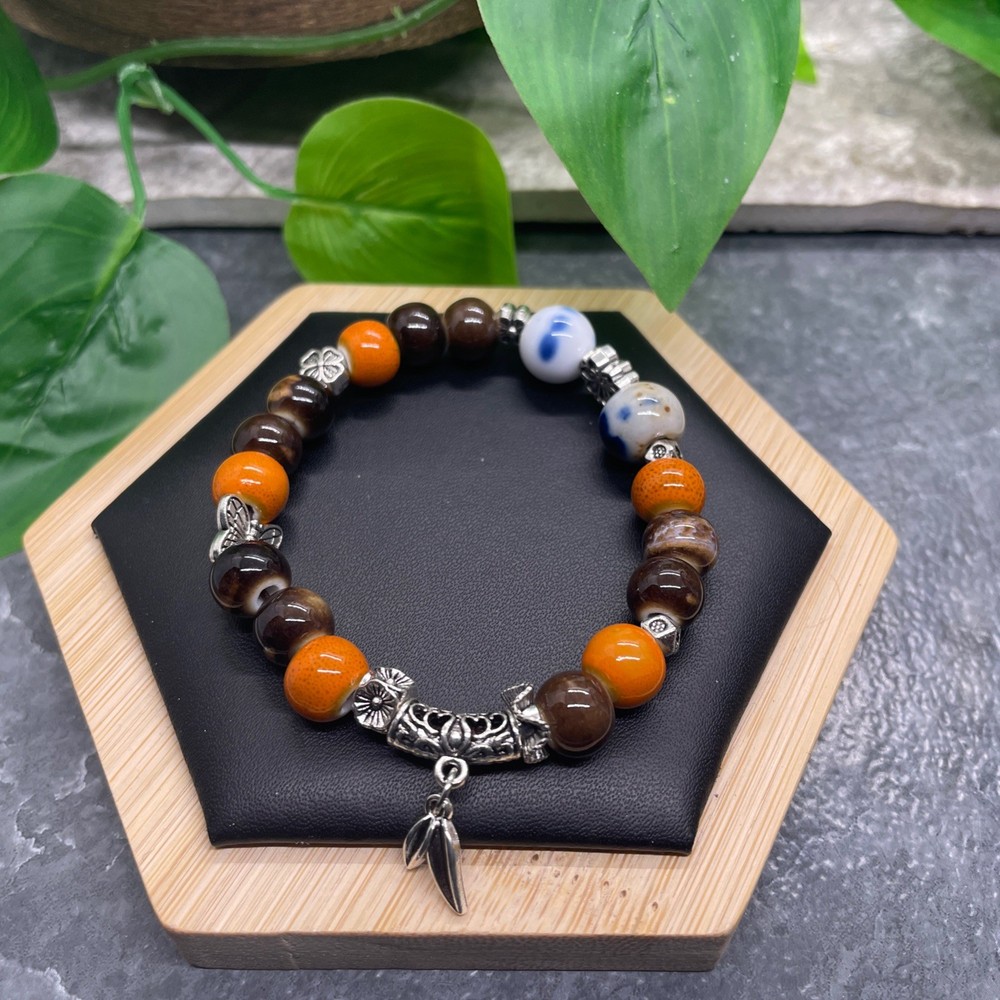 Handmade Ceramic Bead Beaded Stackable 6.25” Plus Stretch Bracelet New B508