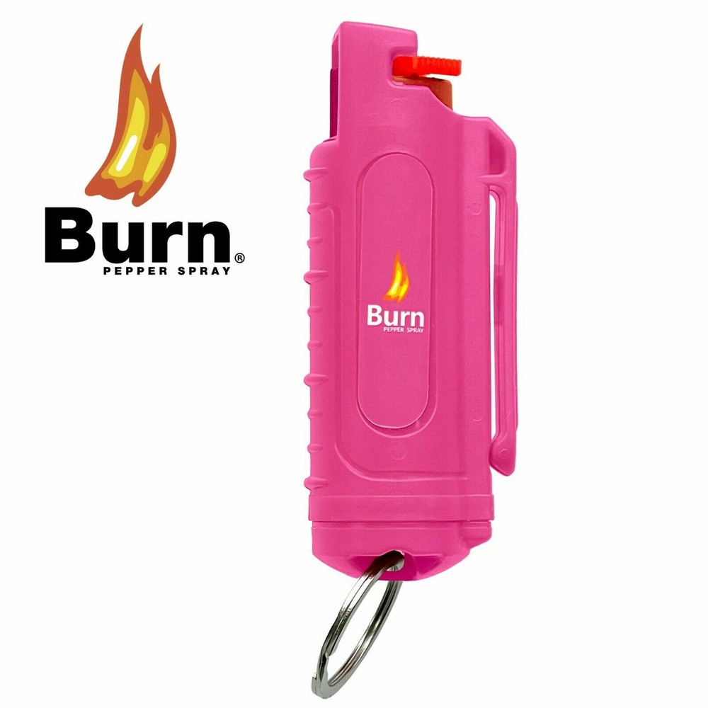 BURN Pepper Spray Keychain 1/2oz Pink Self Defense Security Case Molded - 4 PACK