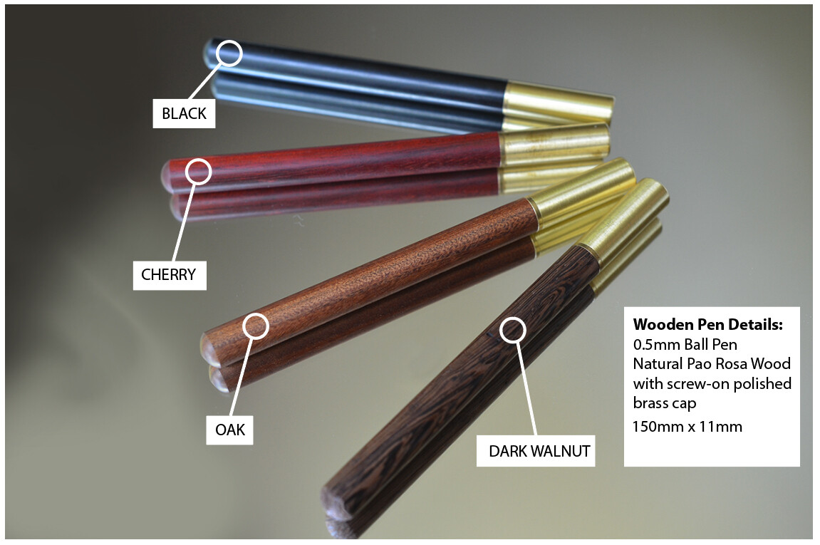 Wooden Ballpoint Pen - Natural Wood with Brass Cap - Black Ink 0.5mm