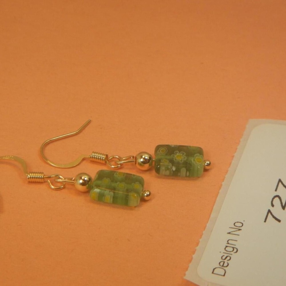 Aventurine Gemstone Lamp work earrings 2" Length #601