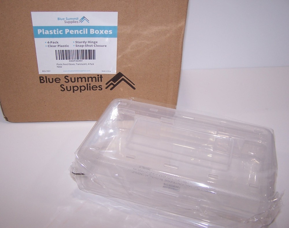 Blue Summit Supplies Plastic Pencil Boxes 4-Pack CLEAR