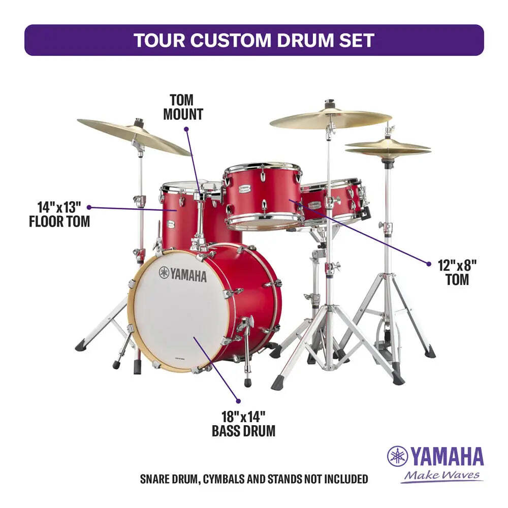 Yamaha Tour Custom Maple 3pc Drum Set Candy Apple Satin