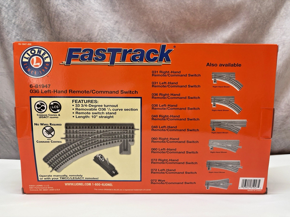 Lionel FasTrack O36 Remote/Command Switch - Left Hand NEW BX-12
