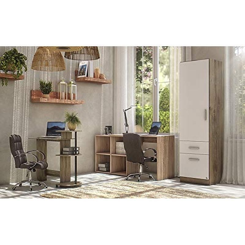 Compact Computer Desk W/ Side Shelves Durable Materials Round Design Small Space