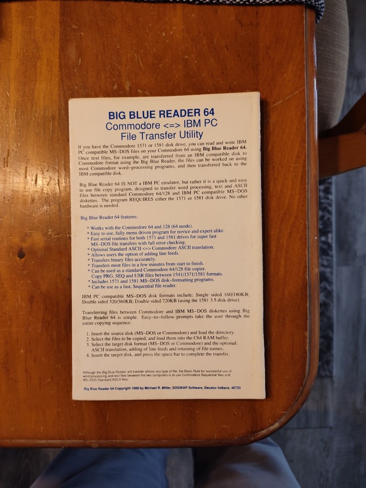 Big Blue Reader 64 Commodore IBM MS-DOS File Transfer Utility on 5.25 disk