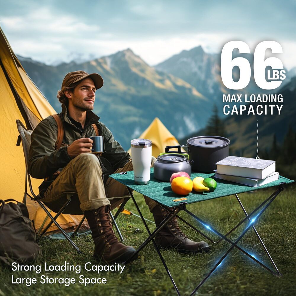 VILLEY Folding Camping Table Portable Beach Table With Aluminum Panel Large Size
